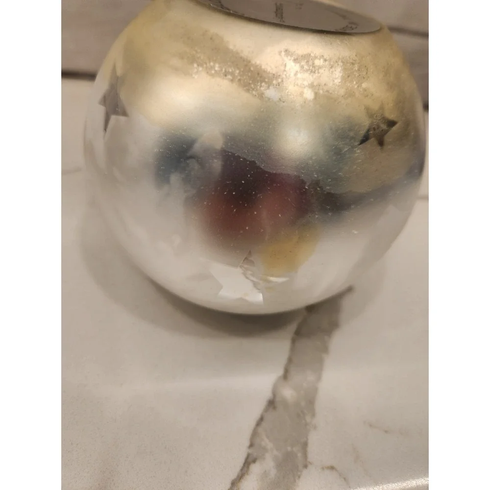 Vtg.Dept 56 Frosted Mercury Glass Votive Candle Holder Silver Stars‎ Celestial